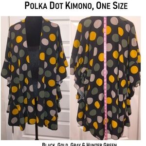 Polka Dot Kimono - Black, Gold, Gray, Green, One Size